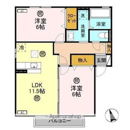 ヴィラージュ・ガーデン　ＡＢ[2LDK/55.44m2]の間取図