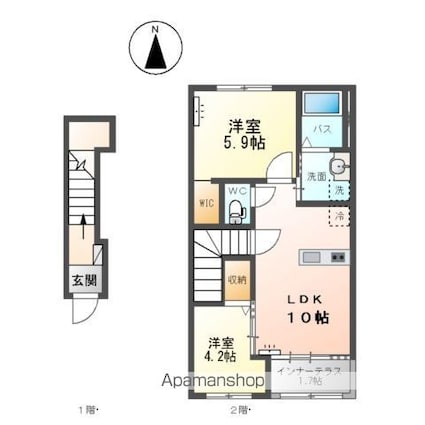 笹谷字中谷地アパート　Ａ棟[2LDK/53.8m2]の間取図