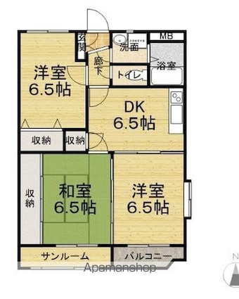プラセール春日[3DK/65.53m2]の間取図