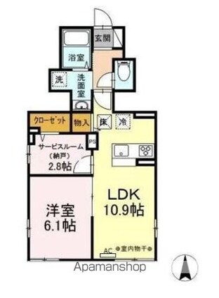 シンシア野沢[1LDK/45.55m2]の間取図