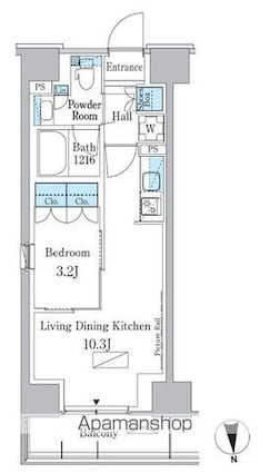 パークアクシス新宿百人町[1LDK/34.22m2]の間取図