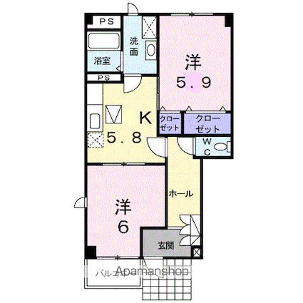 フローリッシュ諏訪[2K/45.77m2]の間取図