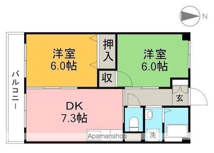 高知県高知市朝倉丙[2DK/44.72m2]の間取図