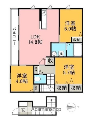 シャーメゾン・アゼリア　Ｂ棟[3LDK/72.72m2]の間取図