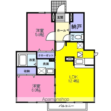 宮城県仙台市若林区沖野２丁目[2LDK/56.83m2]の間取図