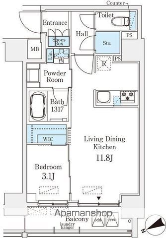 中央区八丁堀のマンションの間取り