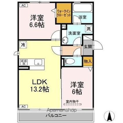 ＤーＲＯＯＭ大川[2LDK/58.76m2]の間取図