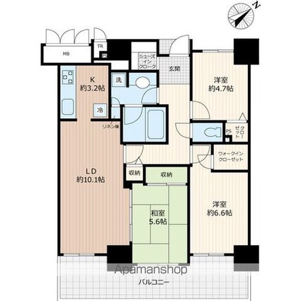 アップルタワー東京キャナルコート[3LDK/73.03m2]の間取図