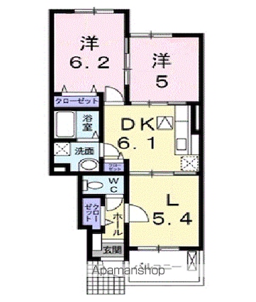 クレールハウス・シュシュ[2LDK/51.23m2]の間取図