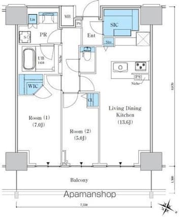 ロイヤルパークスＥＲ万代[2LDK/65.08m2]の間取図