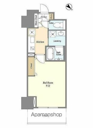 フロンティア新宿タワー[1K/30.37m2]の間取図