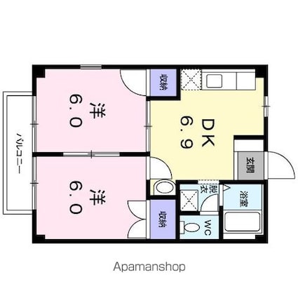 フリーダムヒルズ[2DK/40.04m2]の間取図