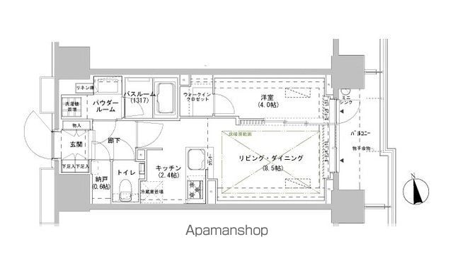 東京都新宿区南山伏町[1LDK/40.01m2]の間取図