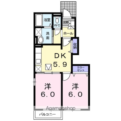 カーサグランデ　１[2DK/44.67m2]の間取図