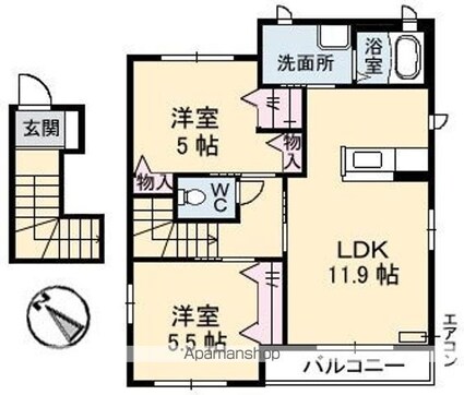 ミラバルみどり坂[2LDK/58.58m2]の間取図