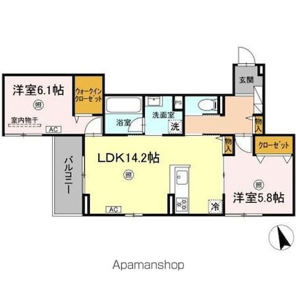 Ｏｎｅ　ｗｉｄｅ　祇園[2LDK/62.94m2]の間取図