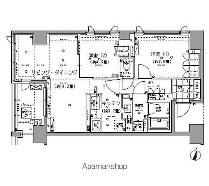 ガーデニエール砧レジデンス[2LDK/63.6m2]の間取図