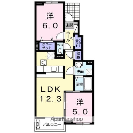 ジェルベーラ[2LDK/51.9m2]の間取図