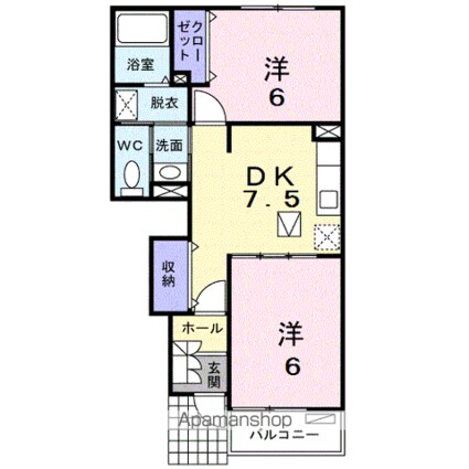 ベル・ソレイユＫ[2DK/44.82m2]の間取図