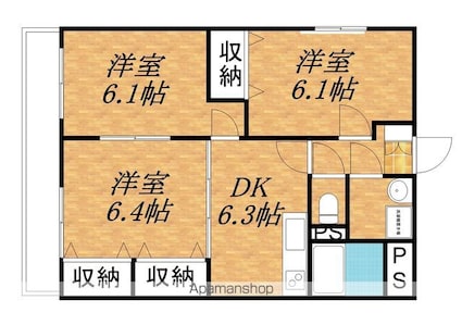 ブレインイケガミ[3DK/56.76m2]の間取図