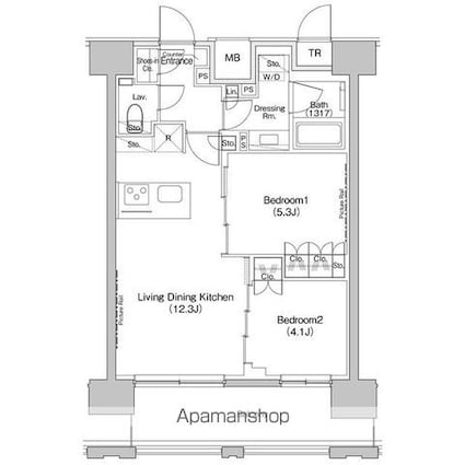 ザ・パークハビオ上北沢[2LDK/51.2m2]の間取図