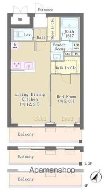 バルム下馬[1LDK/45.18m2]の間取図