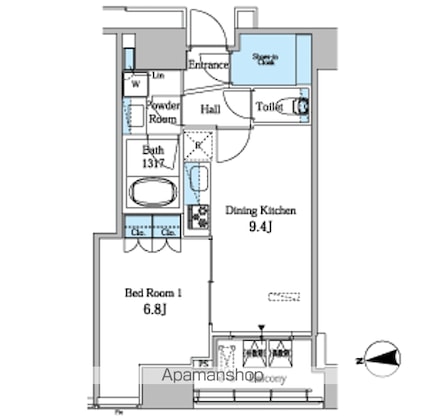 Ｗｈｉｔｅ　Ｔｏｗｅｒ　Ｈａｍａｍａｔｓｕｃｈｏ[1LDK/41.18m2]の間取図