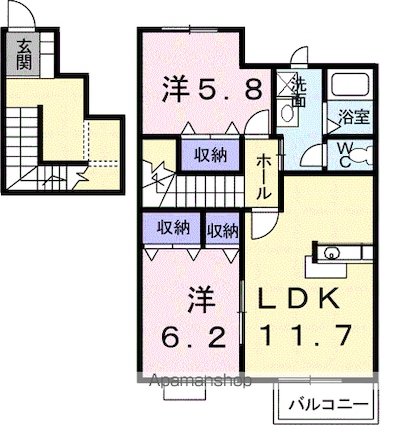 パティオ・アンソレイエ・Ｅ[2LDK/64.43m2]の間取図