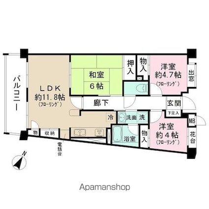 フローレル北烏山[3LDK/65.05m2]の間取図