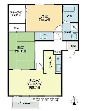 フォブール紅陽Ｂ[2LDK/55.9m2]の間取図