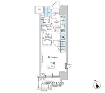 パークアクシス芝浦[1K/26.09m2]の間取図