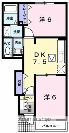 プラシードＢ[2DK/44.82m2]の間取図