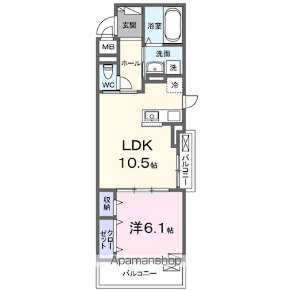 ヴィラバース[1LDK/41.88m2]の間取図