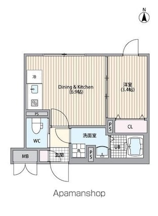 Ｓｕｎｆｌｏｗｅｒ　Ｇａｒｄｅｎ[1DK/27.08m2]の間取図