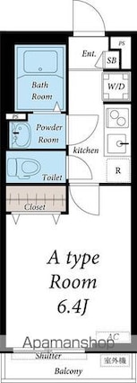 リブリ・ピアッツァ喜多見[1K/22.05m2]の間取図