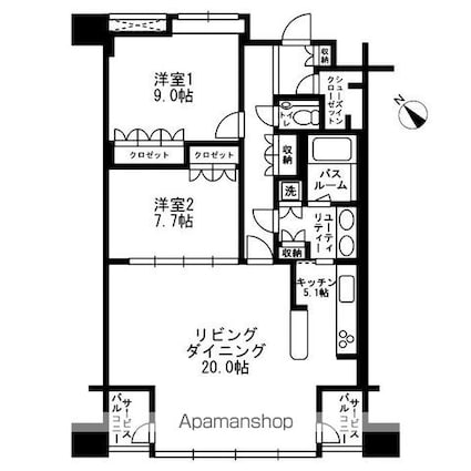 アーバンパーク代官山Ⅱ[2LDK/97.1m2]の間取図