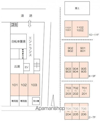 朝日プラザアーバンコア高松５０４号[1K/15.7m2]の配置図