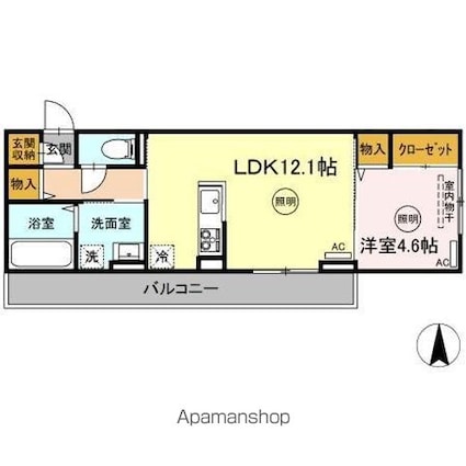カルテット　Ｂ棟[1LDK/43.61m2]の間取図
