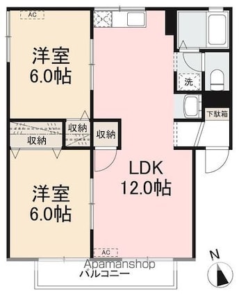 アルカディア屋島Ａ・Ｂ[2LDK/55.85m2]の間取図