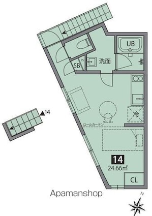 駒込テラス[1DK/24.66m2]の間取図