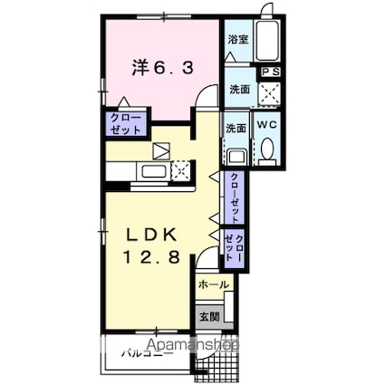 シャンブル・ドット　Ｆ[1LDK/46.69m2]の間取図
