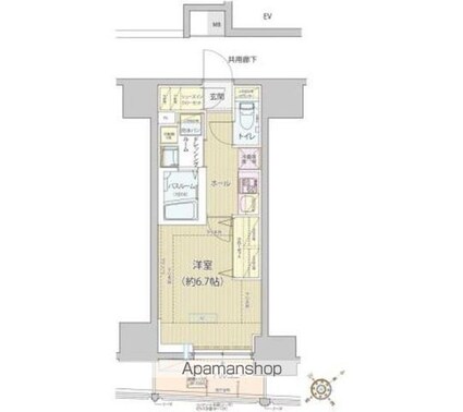 レビスタ白金高輪[1K/25.18m2]の間取図