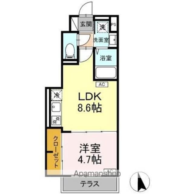 グラナーデ成城学園前Ｂ[1LDK/33.32m2]の間取図