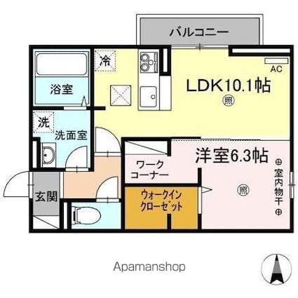 ナーブ屋島　Ｂ棟[1LDK/42.79m2]の間取図