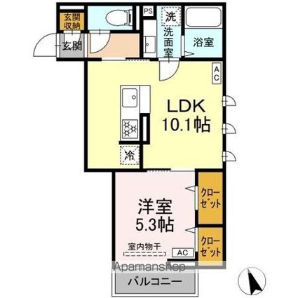 フ―ヴェル梅丘[1LDK/38.54m2]の間取図