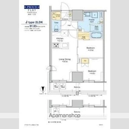 プラウドフラット四谷三丁目[2LDK/51.83m2]の間取図
