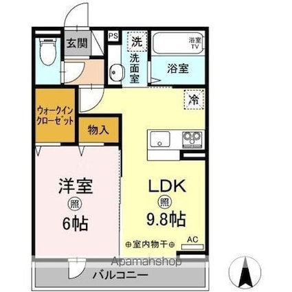 ボヌール西武立川[1LDK/40.19m2]の間取図