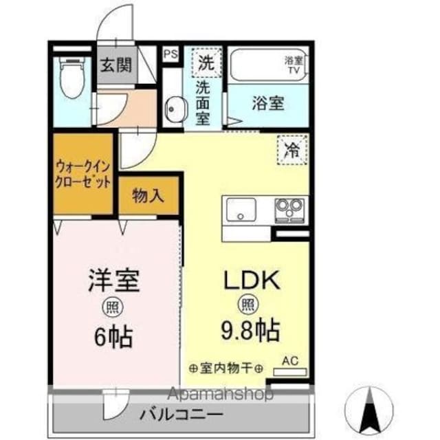 ボヌール西武立川[1LDK/40.19m2]の間取図