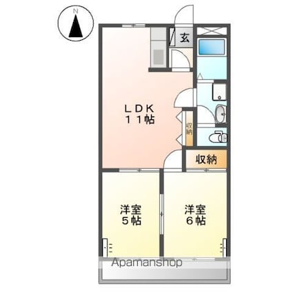 アメニティーハイツ[2LDK/46m2]の間取図