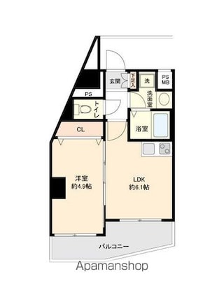 ＯＮＥ　ＲＯＯＦ　ＦＬＡＴ[1DK/29.19m2]の間取図